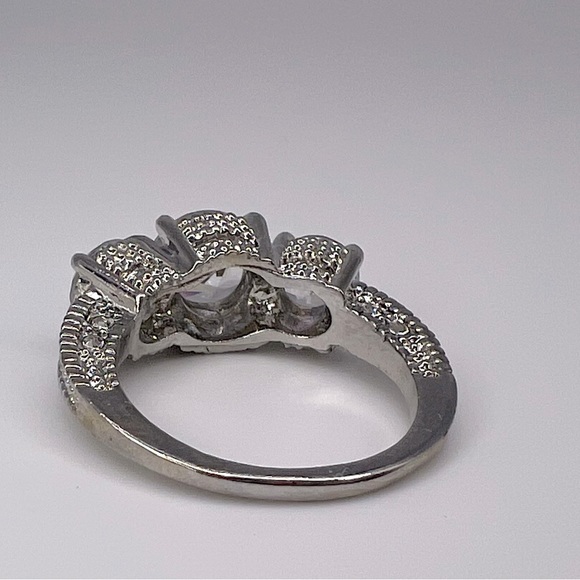 Large Diamond Simulant Silver Plated Ring, Size 7.25 - Picture 3 of 3